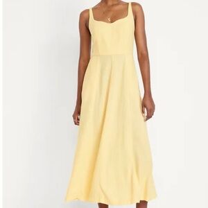 Old Navy Pale Yellow Midi Dress with Square Neck